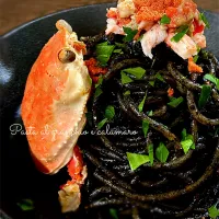 蟹のイカ墨パスタ🇮🇹