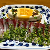 ハマチのお刺身と男奴❗️✌︎('ω')✌︎✨