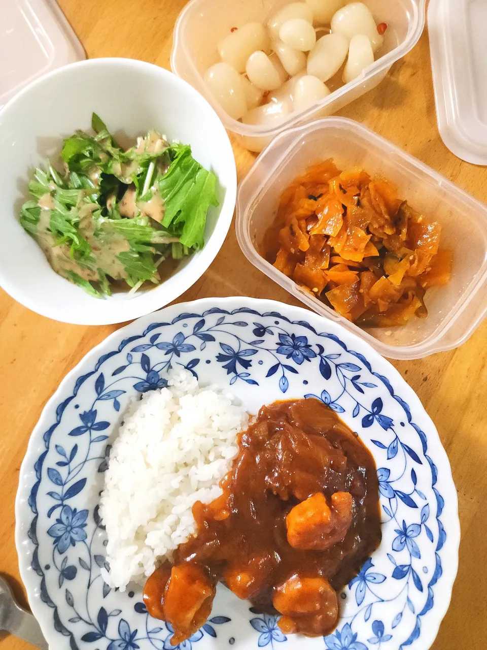 カレーライス、水菜サラダ|さきさん