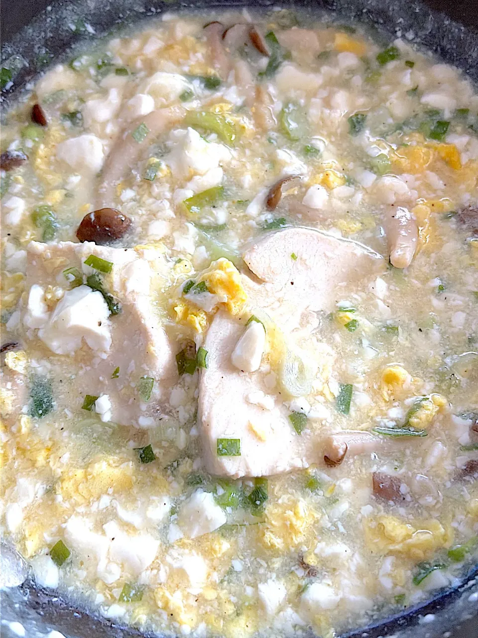 自家製サラダチキン入豆腐雑炊|獨樂さん