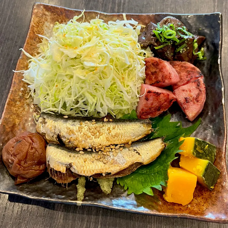 飲みたくなるランチプレート／レバー赤ワイン煮・雲仙ハム・かぼちゃ含め煮・真鰯梅煮・キャベツオレンジドレッシング|deekay71さん