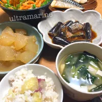 ＊さんまと鯖、さつまいもごはん、冬瓜秋のお魚和定食♪＊|ultramarineさん