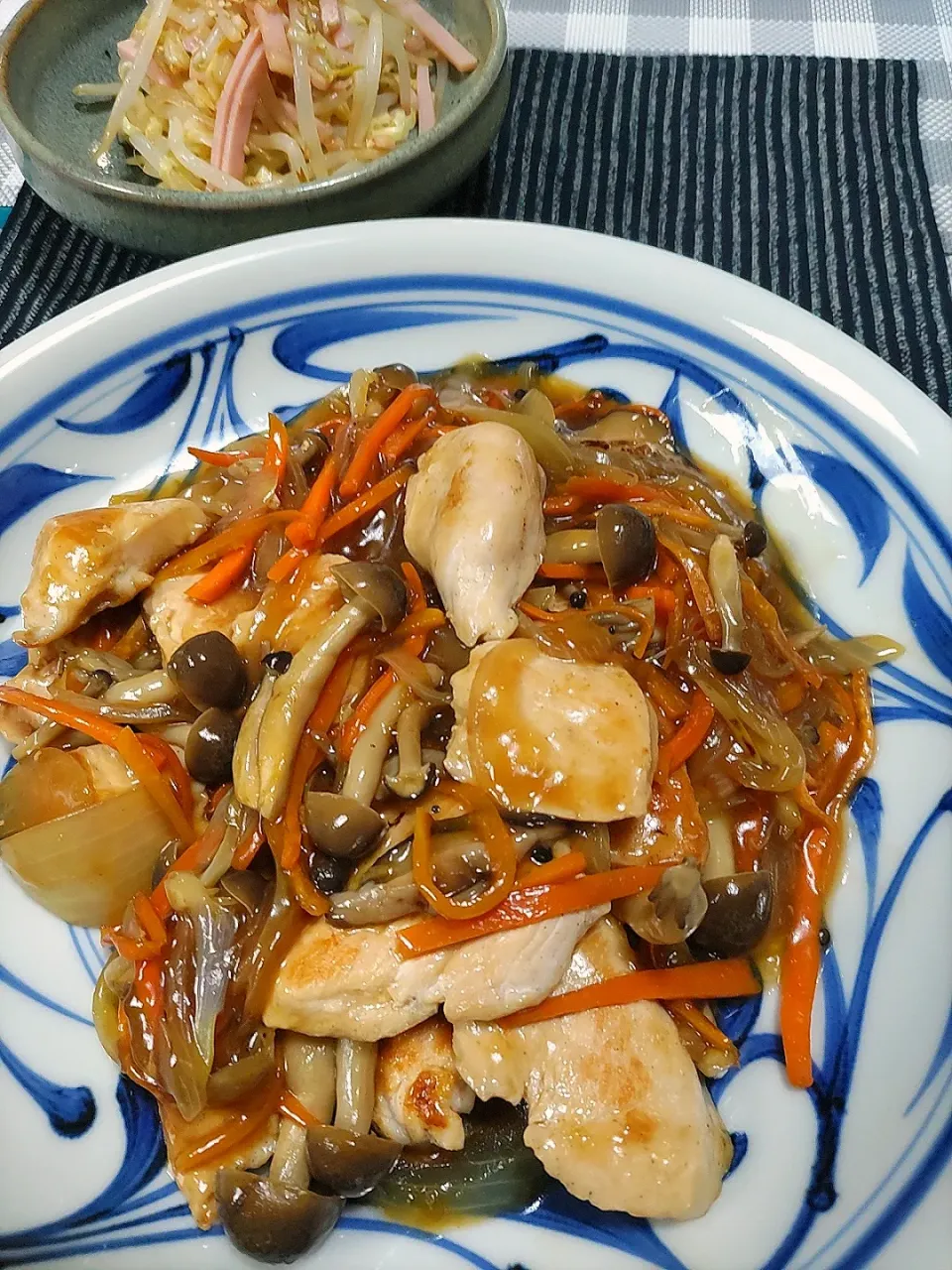 鶏むね肉の野菜あんかけ＆もやしとキャベツのあえ物|samutanさん