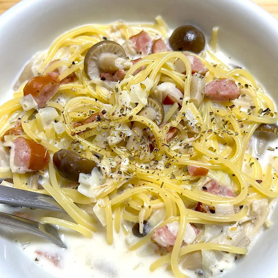 #キノコのワンパンスープパスタ|トリさん