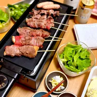 おうち炉端焼き、牛巻き椎茸とタン串の夜🍶✨|kaeさん