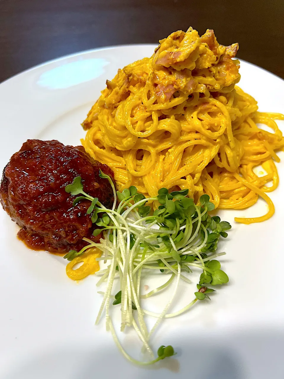 ハンバーグとカルボナーラ|あささん