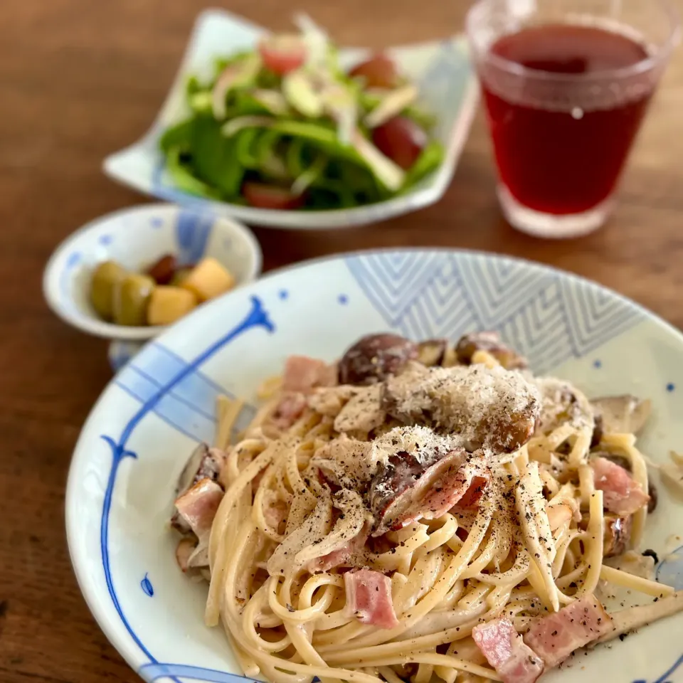 栗とエリンギのクリームパスタ|ぺんぎんさん