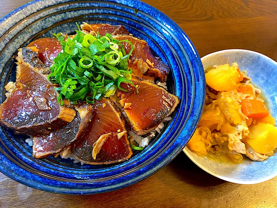 カツオの漬け丼＆肉じゃが|単身赴任のっちさん