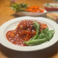 11/16の夕食　春菊トマトパスタ