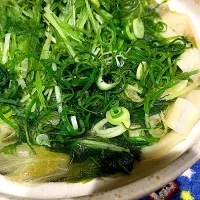 #夕飯　2種のネギと水菜ポークレタスひもかわうどん鍋|ms903さん