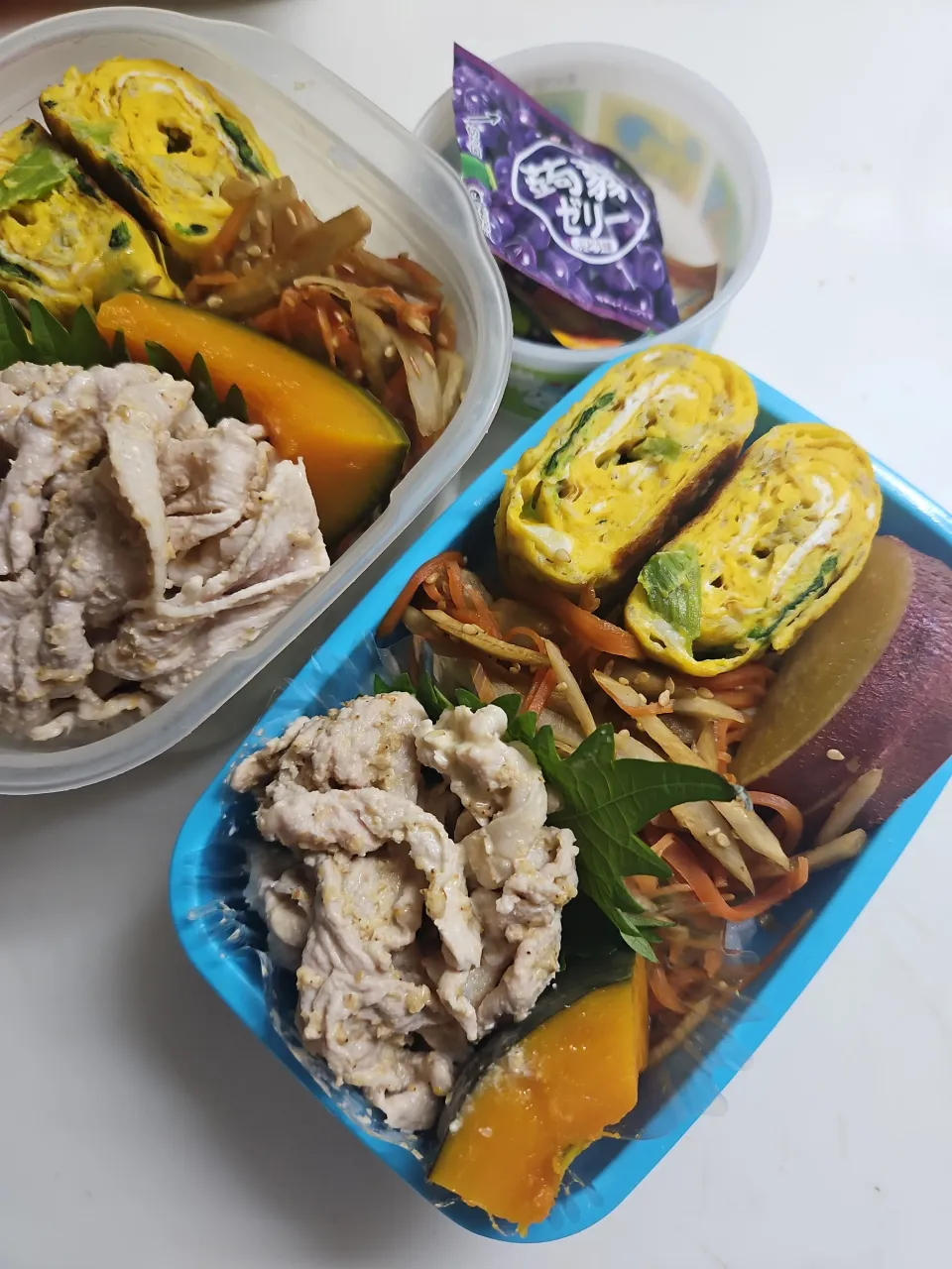 ☆小学生、高校生弁当☆のり弁、シラスほうれん草卵焼き、さつまいもレモン煮、金平牛蒡、ゴマだれしゃぶしゃぶ、南瓜煮物、蒟蒻ゼリー|ｼｮｺﾗさん