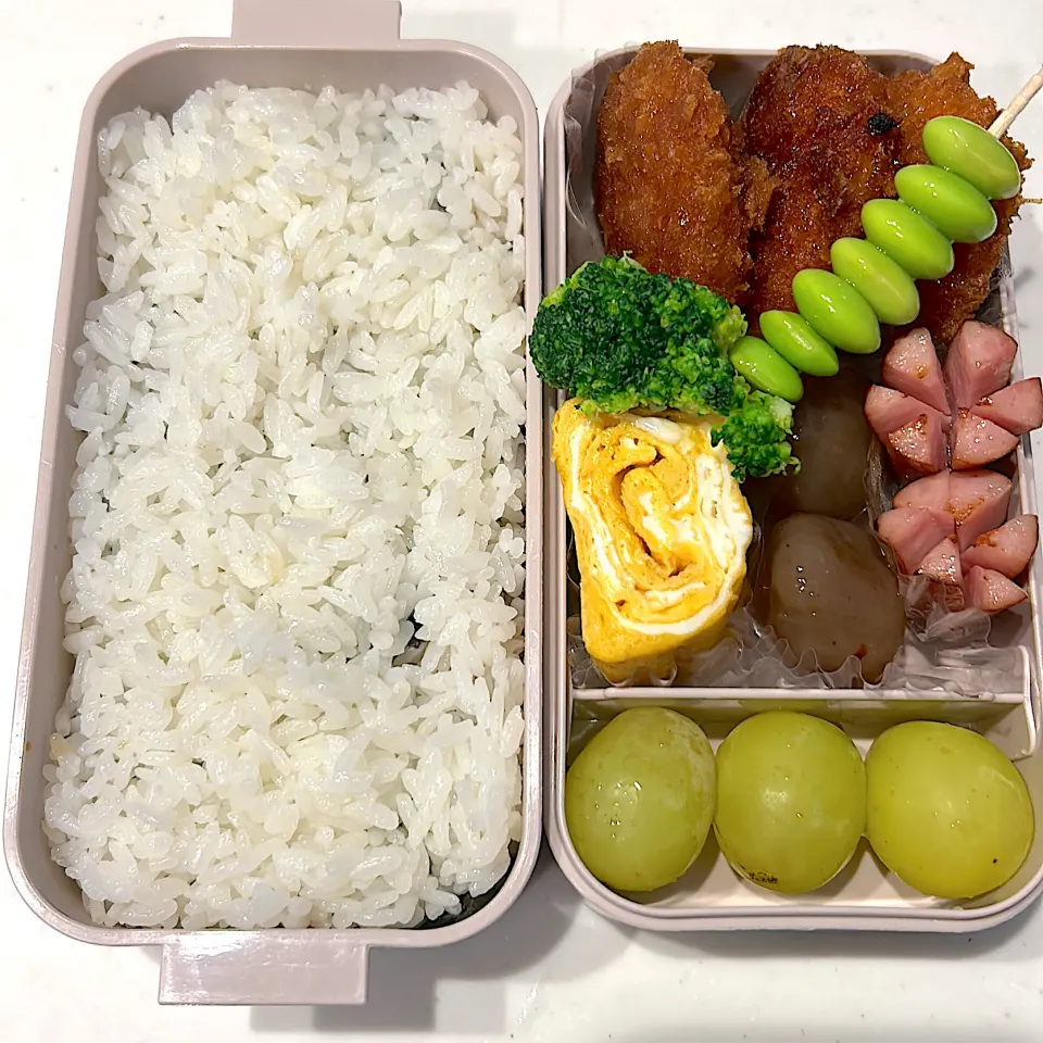 甘辛チキン
玉こんにゃく
シャウエッセン
卵焼き
ブロッコリー
枝豆
のり弁
シャインマスカット|ayumomさん