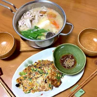 黒豆コーン小松菜のチヂミ🩵糀ミルク鍋|さくたえさん