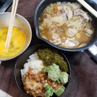 すき焼き風鍋とネバトロ丼|もりぞうさん
