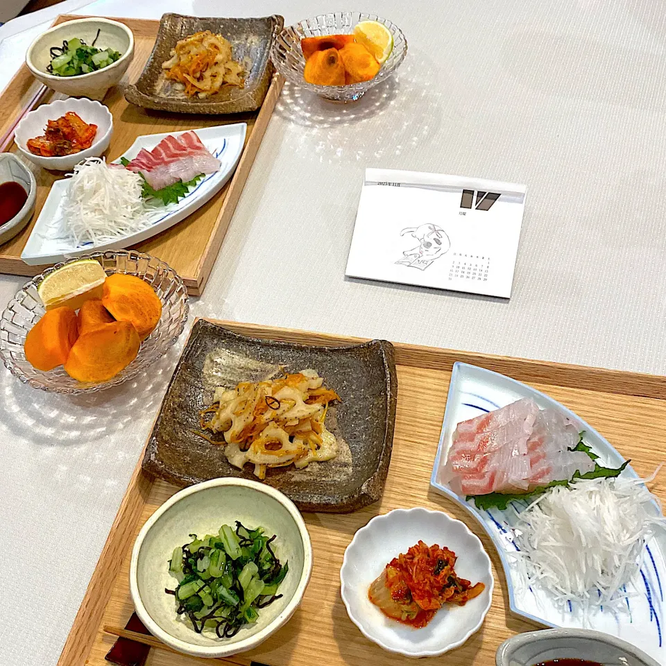 真鯛お造り、蓮根きんぴら|papinさん