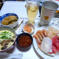 11/15（土）夕食。お刺身。茶碗蒸し。| へいちゃんさん