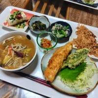 青海苔とり天と素麺衣のとりカツ定食です✨| rikako♪。.:＊さん