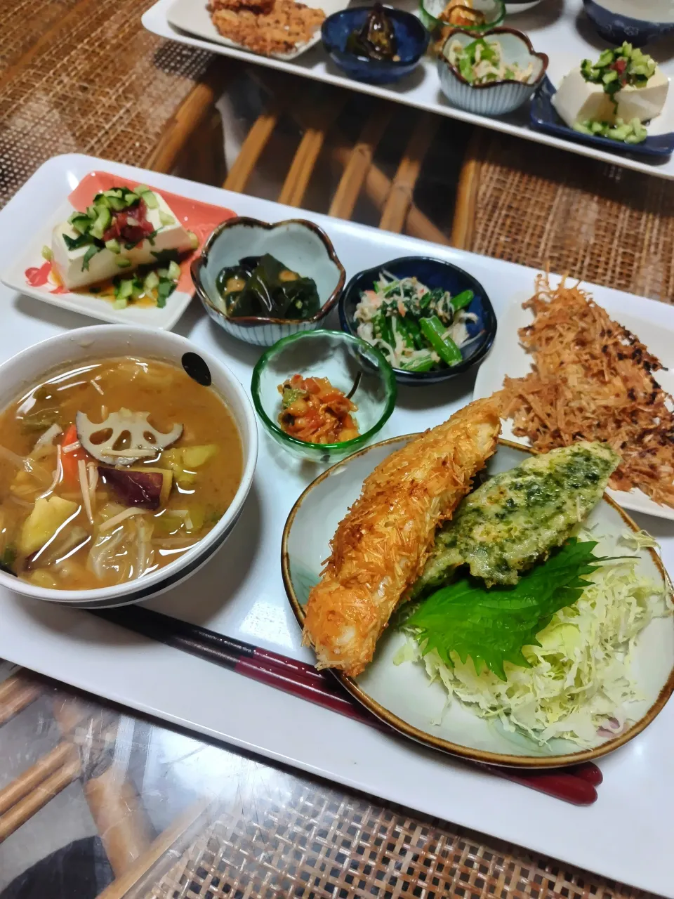 青海苔とり天と素麺衣のとりカツ定食です✨|rikako♪。.:＊さん