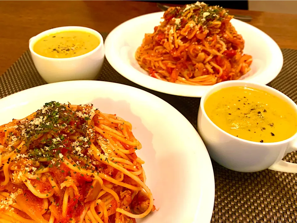 豚バラのアマトリチャーナとかぼちゃポタージュ🎃|＊yurika＊さん