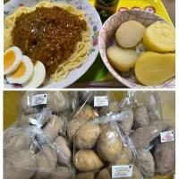 🍝ミートスパと🥔ふかし芋|みよぱさん