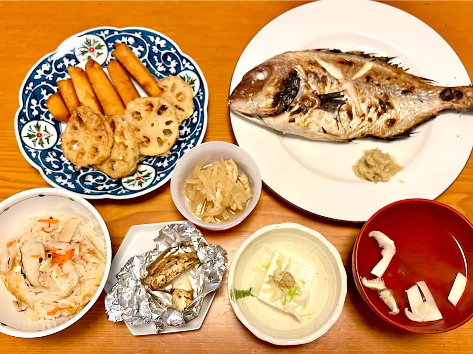 松茸ごはん&真鯛塩焼き|マイさん