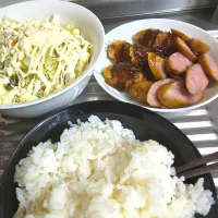 ヒレカツ、フランク、キャベツ千切り|時雨さん