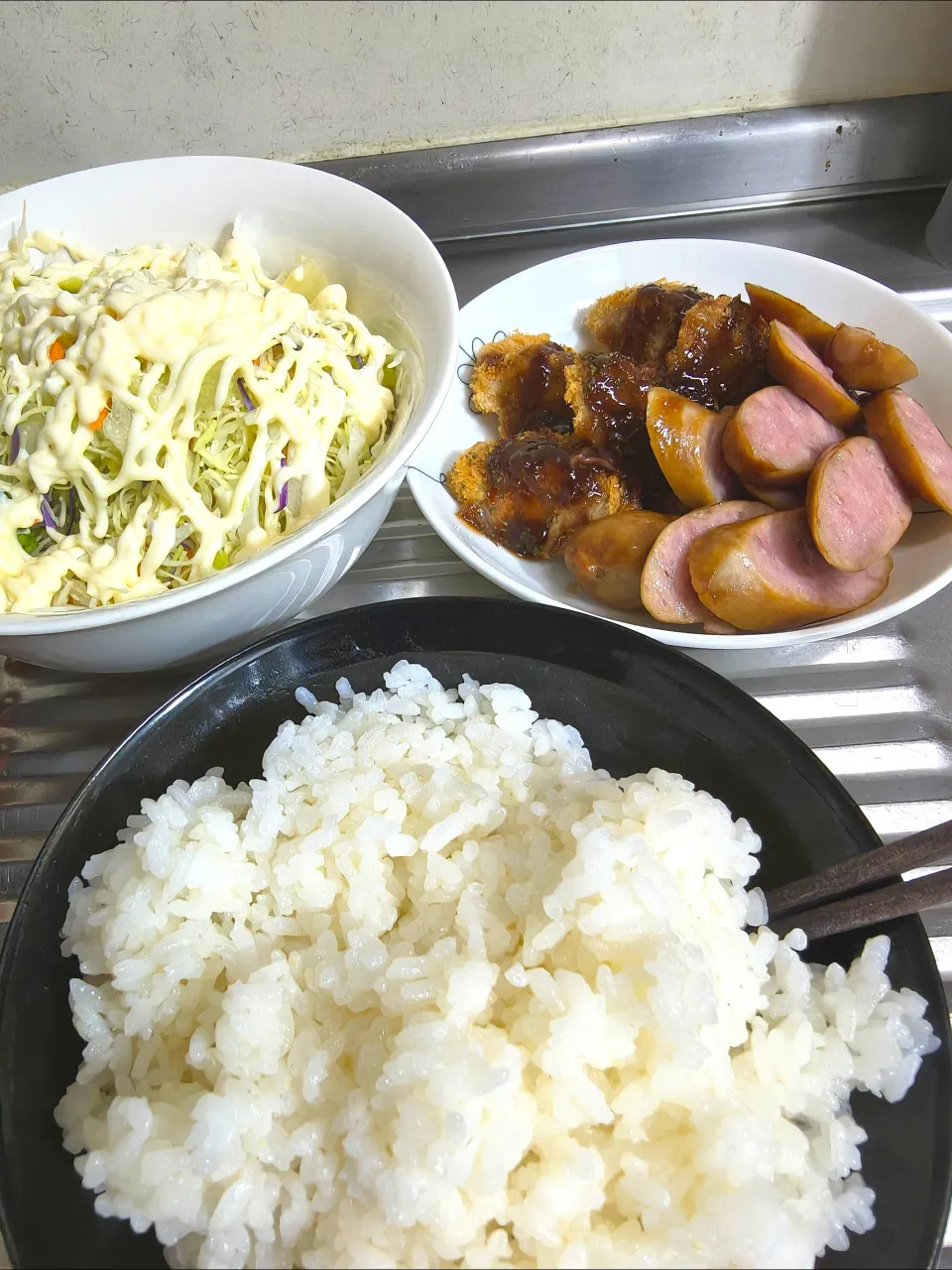 ヒレカツ、フランク、キャベツ千切り|時雨さん