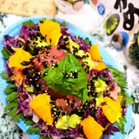 🔷韓国風びんちょう鮪　紫キャベツと🍊オレンジのサラダ仕立て🔷