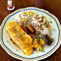 ランチ♯栗ごはん♯銀杏ごはん♯納豆オムレツ|小松菜さん