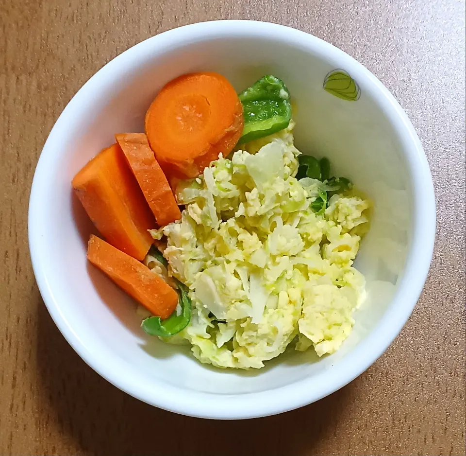 キャベツとピーマンの卵とじににんじんのせて|ナナさん