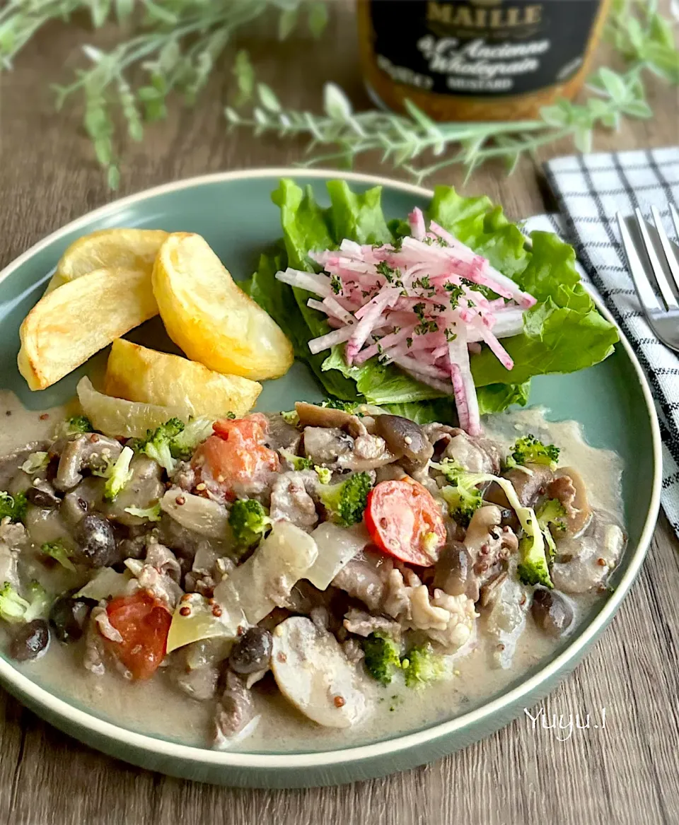 牛肉ときのこのマスタードソース|ゆーこどんさん