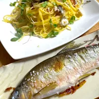 鮎の塩焼き、塩焼き鮎のペペロンチーノ🌟| kaokaoさん