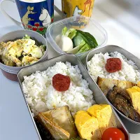 鯖の塩焼き　だし巻き玉子　茄子の甘辛　塩麹ささみとブロッコリー玉子マスタードサラダ　自家製糠漬け　出来たて豆乳(朝食用)|まゆさん