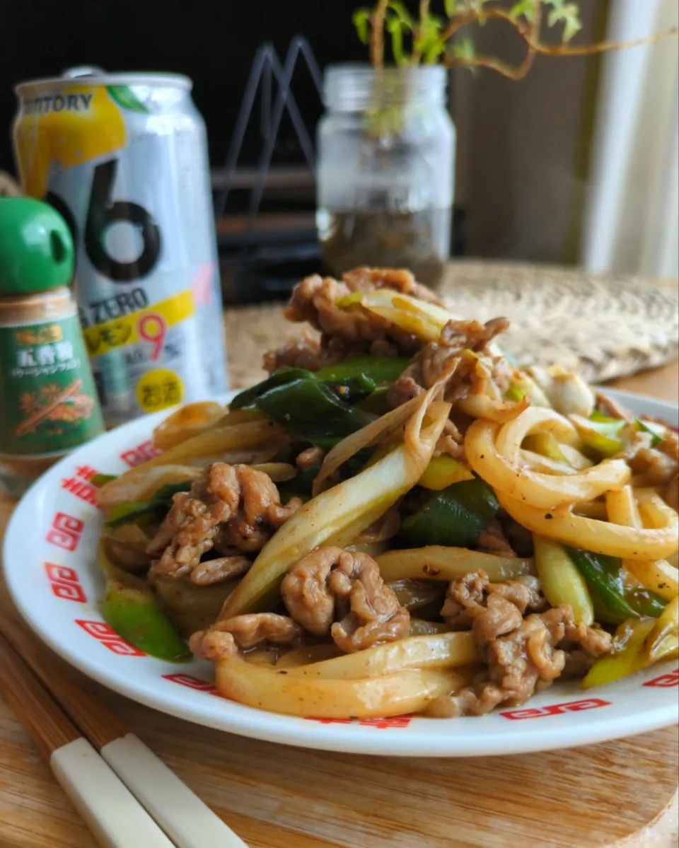 豚と長ねぎの焼きうどん|まりおさん
