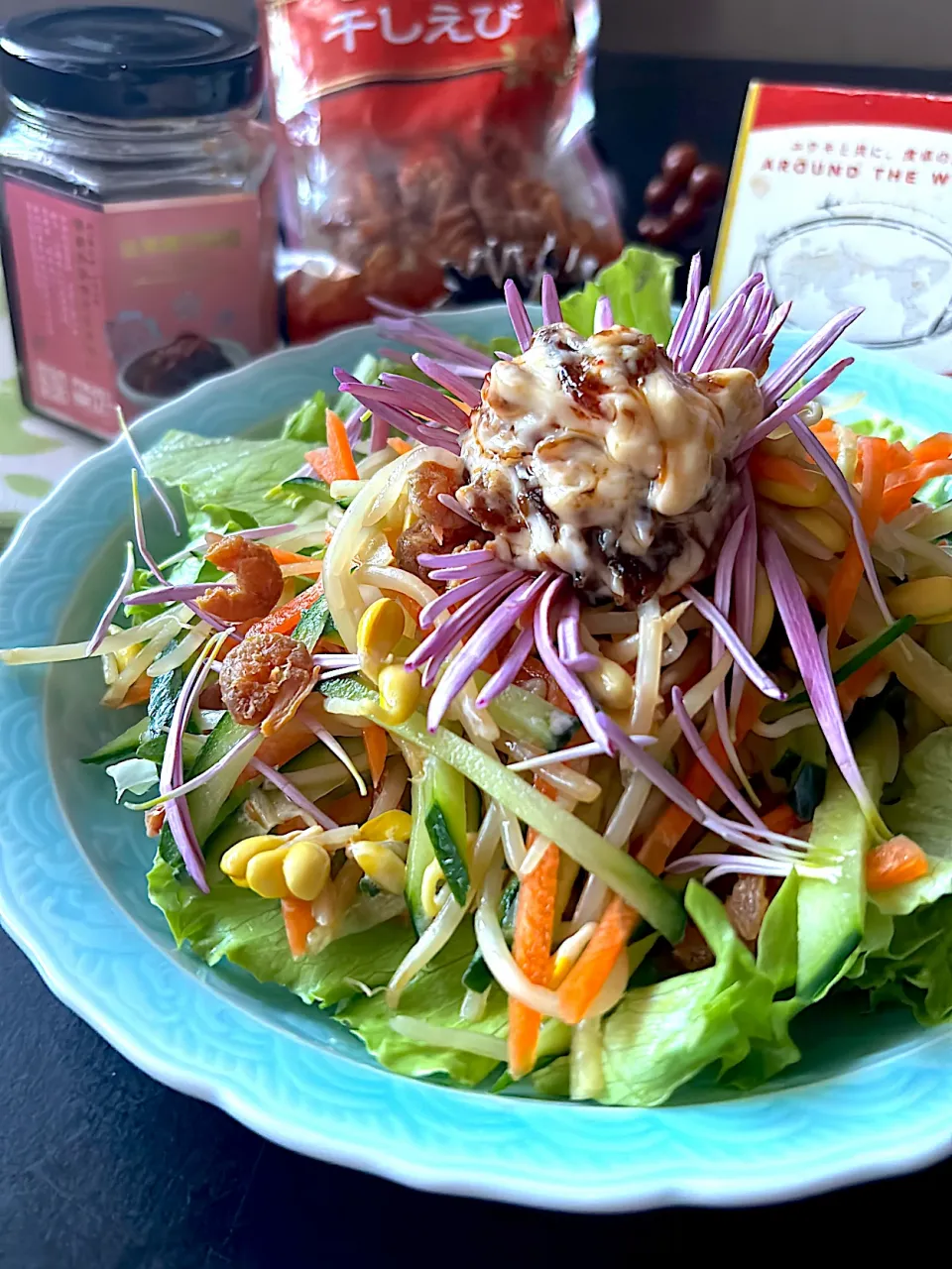 菊と桜エビ醬の野菜サラダ|とんちんさん
