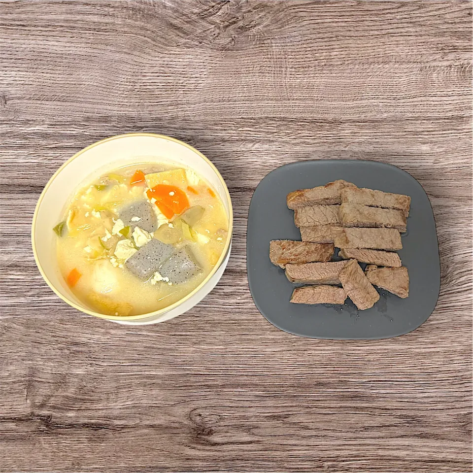 具沢山豚汁と牛ステーキ|瀬名さん