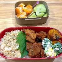 唐揚げ、大学芋弁当|けいこさん