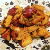 根菜と鶏肉のマヨ醤油炒め|ちりさん