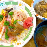 ちらし寿司とあさりの赤だし、揚げ出し豆腐きのこあんかけ| はるかさん