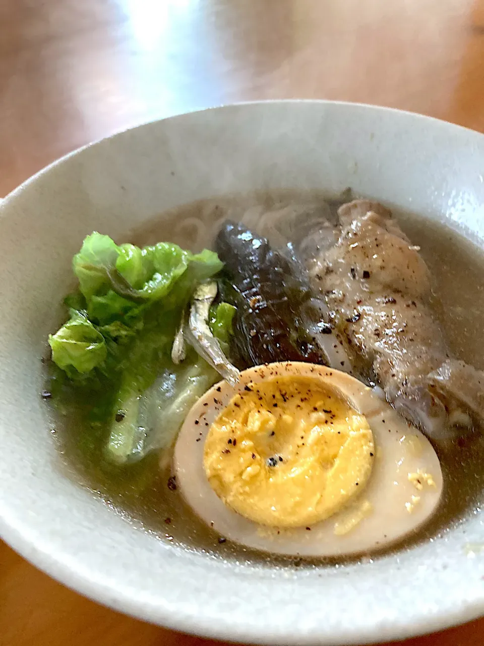 朝ごはんの黒酢煮のこりでフォー🍲|さくたえさん