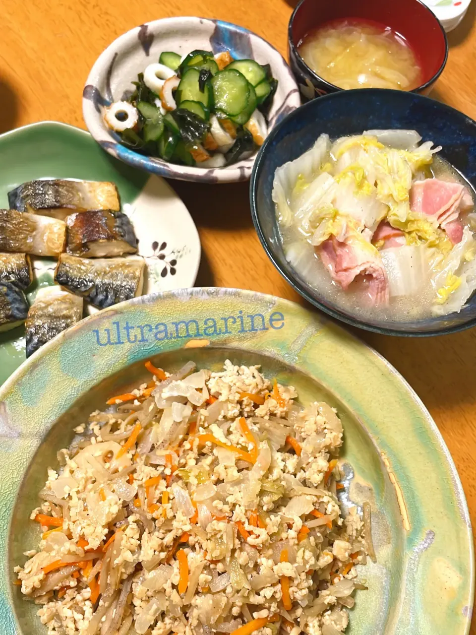 ＊具だくさんきんぴら♪白菜ベーコンのブレゼ、やさしい酢の物＊|ultramarineさん