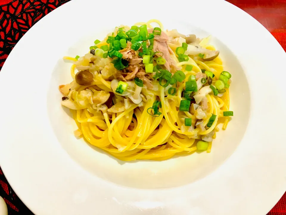 ✩.*˚豆乳ツナパスタ|ゆきえもんさん