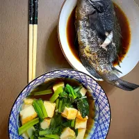 グレの煮付けと小松菜の煮浸し|くうちゃんさん