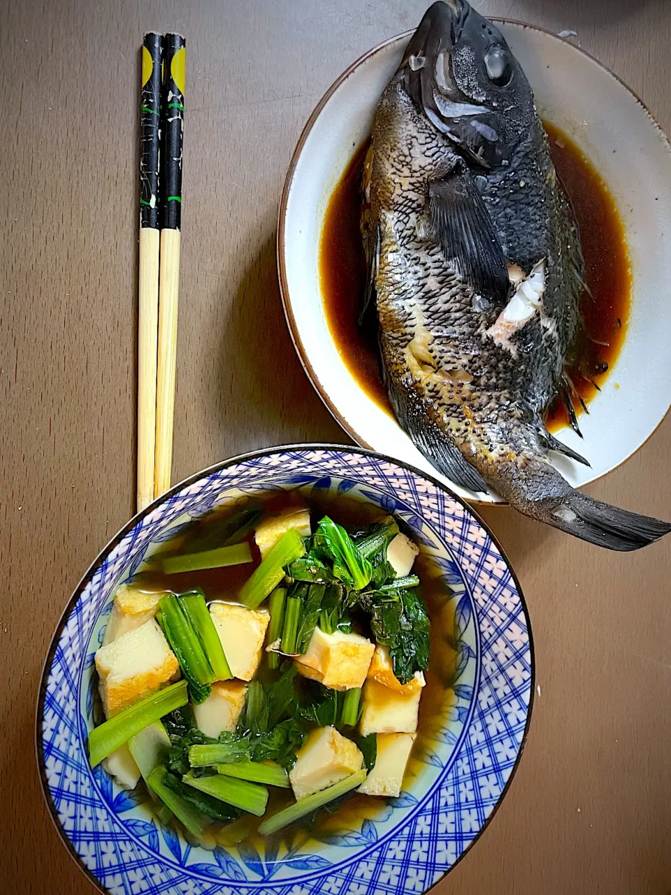 グレの煮付けと小松菜の煮浸し|くうちゃんさん