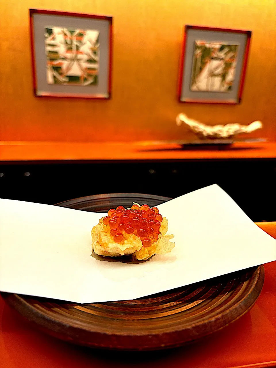 結婚記念日ディナー🍽️揚げたて天ぷら　サーモンの天麩羅いくら乗せ|MIEKO 沼澤三永子さん