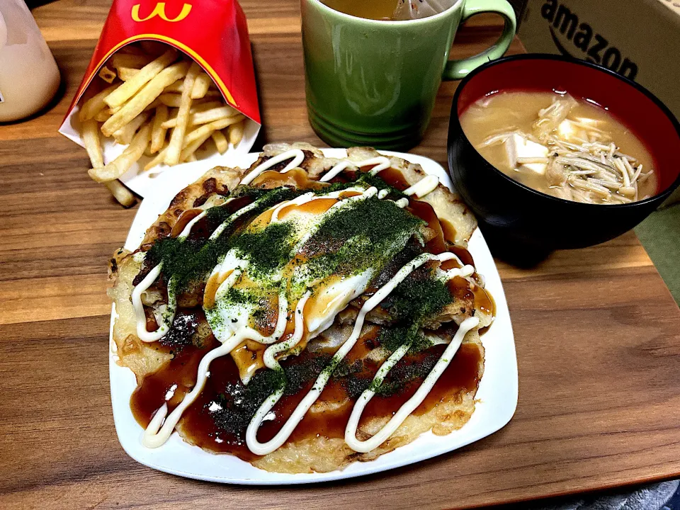 お好み焼きとマクドの250円ポテト🍟|モモ&ハーブmama🐰🐹🐢🐠❤️さん