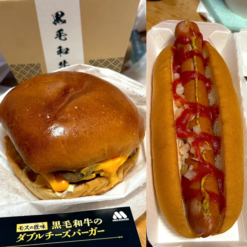 黒毛和牛ダブルチーズバーガー🍔　　ホットドッグ🌭|るみおんさん