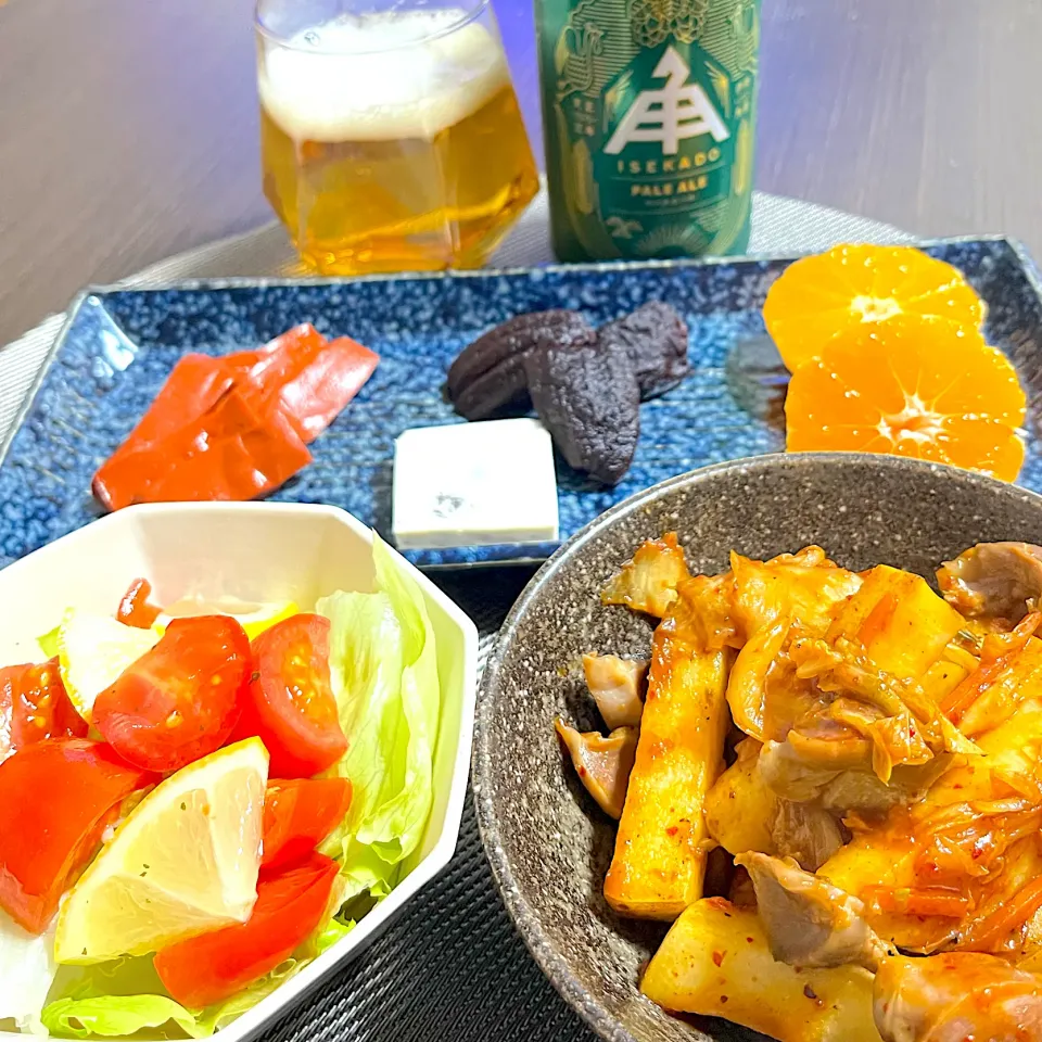 11/23晩酌：砂肝と長芋のキムチ炒め|ななみんさん