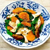 柿とどんことほうれん草のお浸し|まめもにおさん