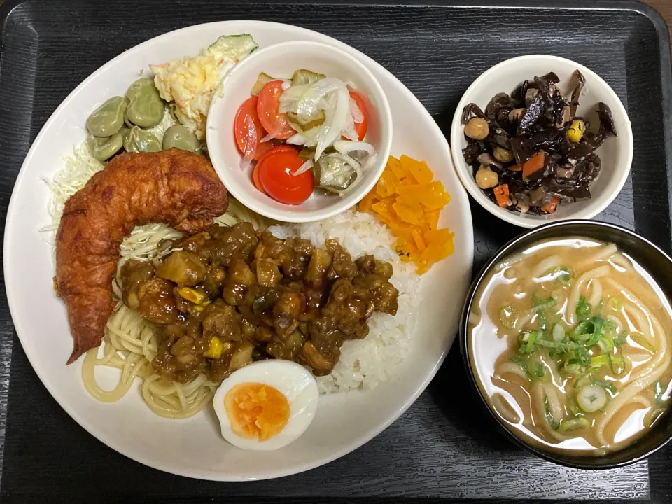 カレーライスパスタ＆やわらかささみの唐揚げ|まちゃさん